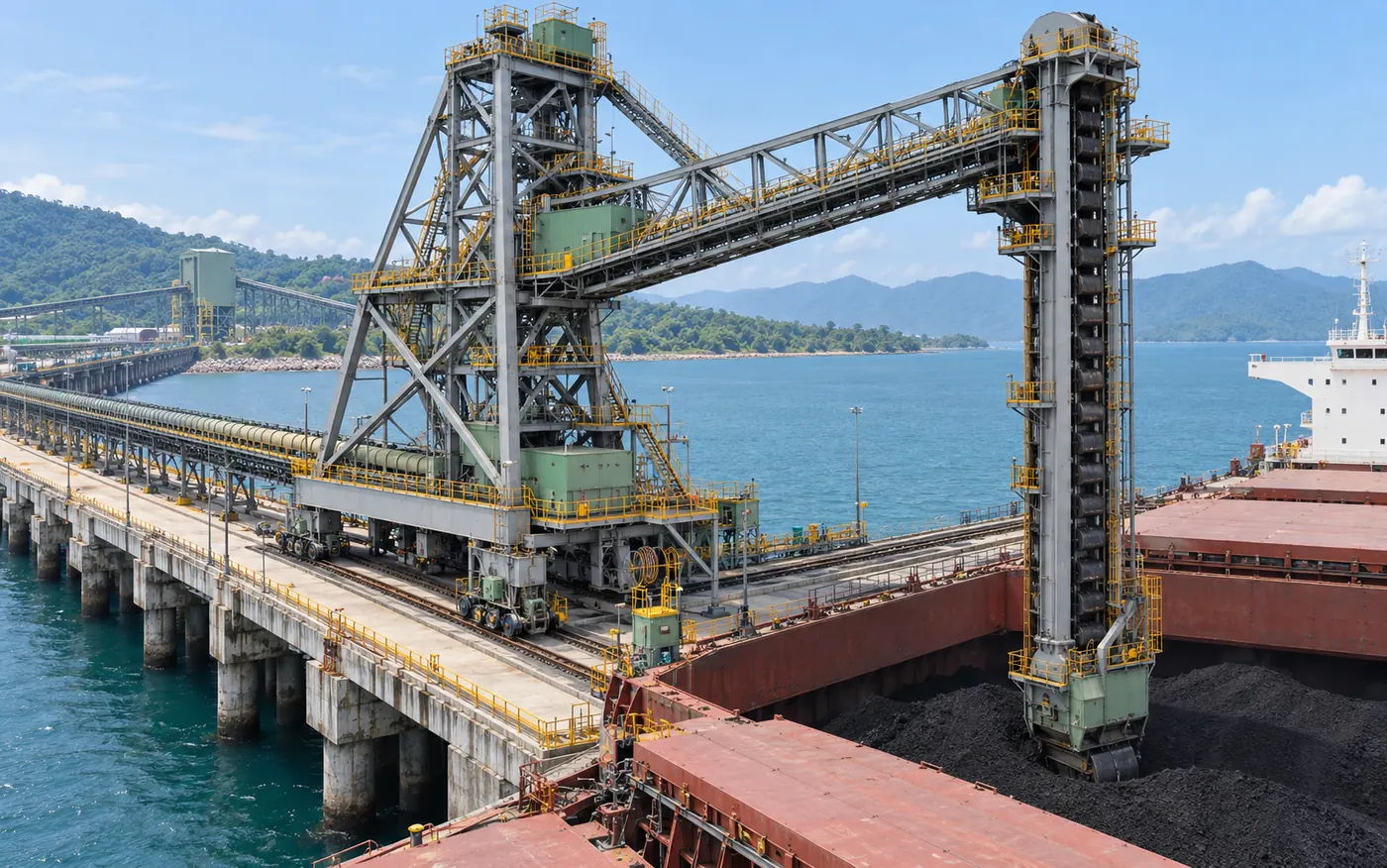Continuous ship unloader at a coal jetty